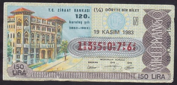 1983 19 KASIM ÇEYREK BİLET  N SERİSİ