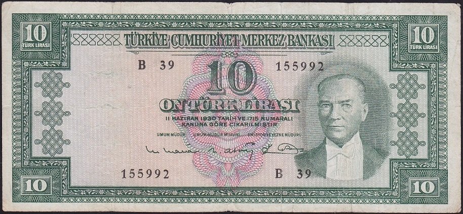 5.Emisyon 6.Tertip 10 Lira B39 155992 Çok Temiz