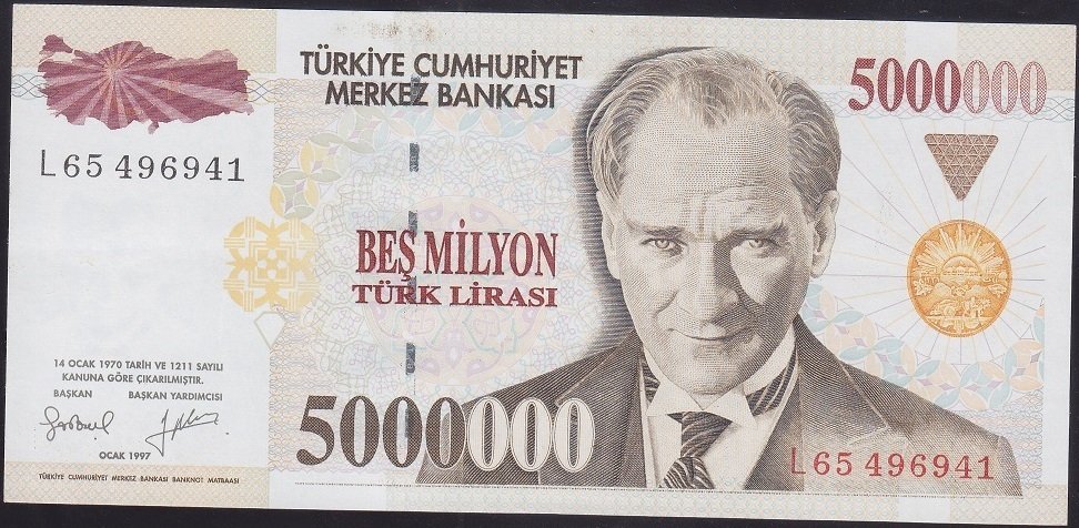 7.Emisyon 5 000 000 LİRA L65496941 Çilaltı ( cüzdan katı yoktur )