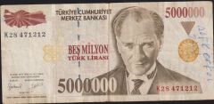 7.Emisyon 5 000 000 Lira K28 471212 Çok Temiz