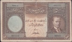 1.EMİSYON 50 LİRA SERİ 3 081172 ÇOK TEMİZ ( ÇERÇEVEDE UFAK DOLGULAR VAR ) eski para