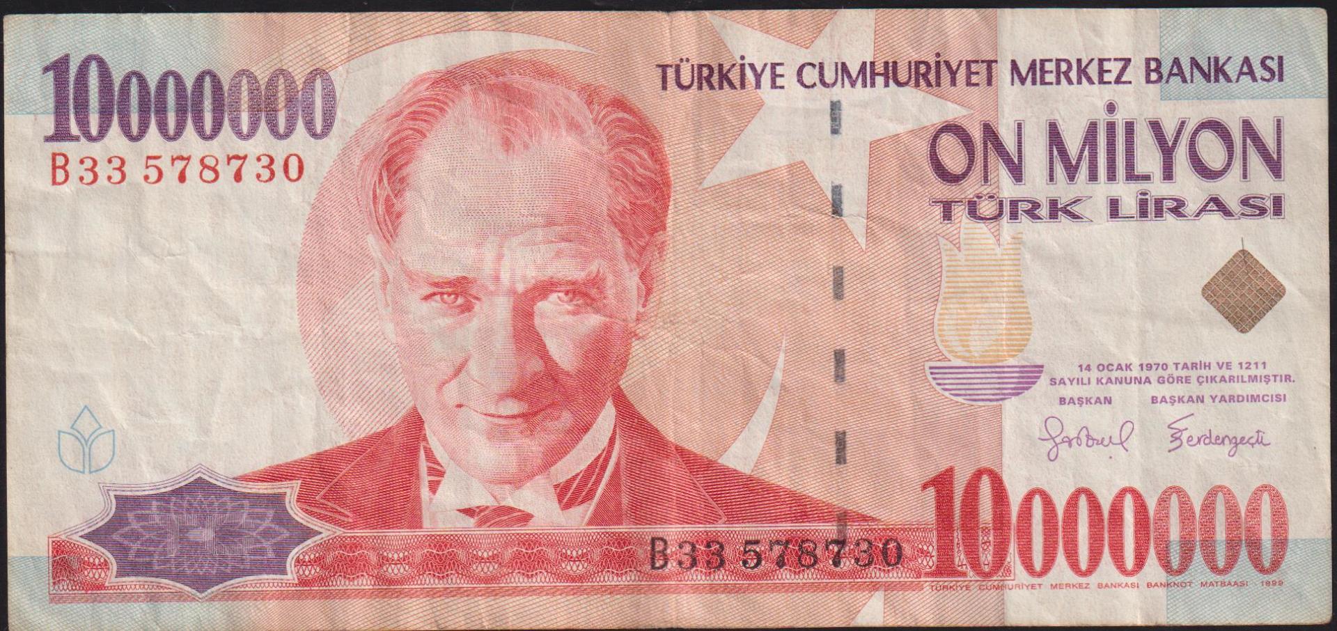 7.Emisyon 10 000 000 Lira B33 578730 Çok Temiz