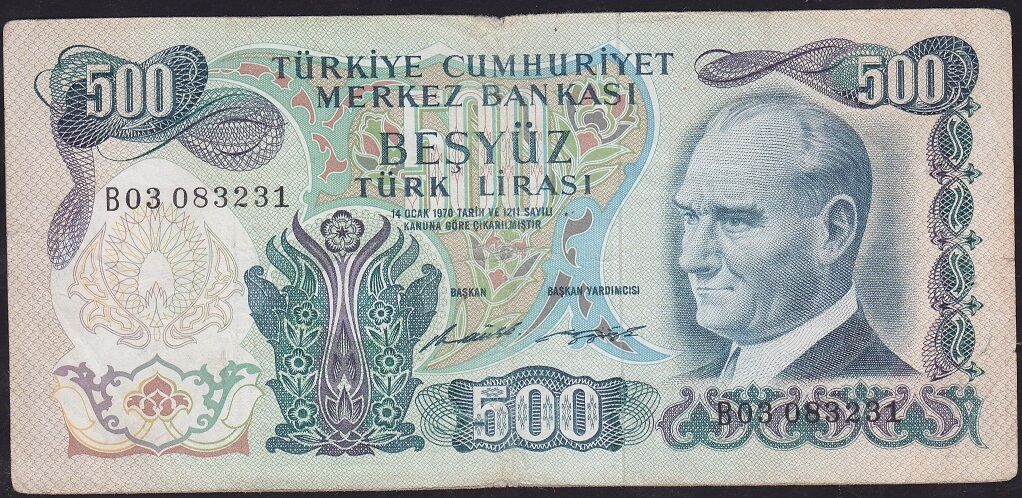 6.Emisyon 1.Tertip 500 Lira B03 083231 Çok Temiz
