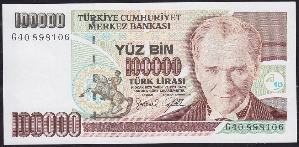 7.Emisyon 3.Tertip 100000 Lira G40 898106 Çilaltı Çil