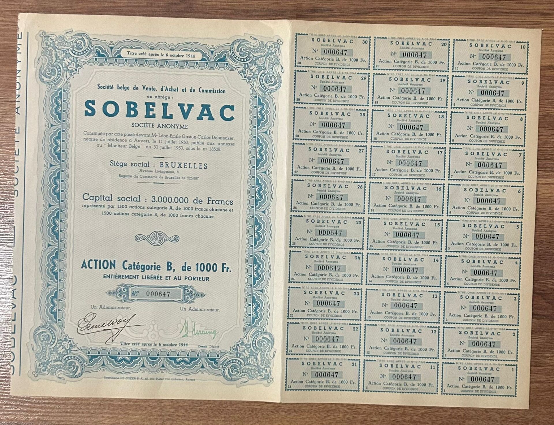 Hisse Senedi - Sobelvac 1944 ( 44 X 32 cm )
