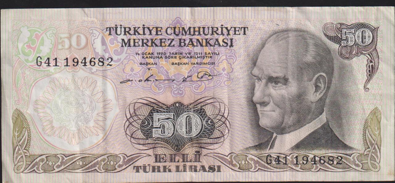 6.Emisyon 1.Tertip 50 Lira G41 194682 Çok Temiz+