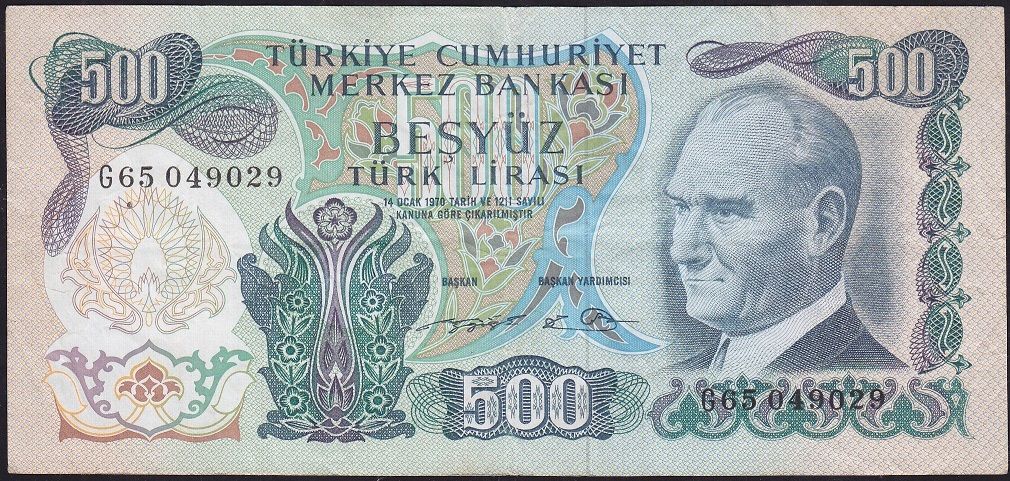 6.Emisyon 2.Tertip 500 Lira G65 049029 Çok Temiz