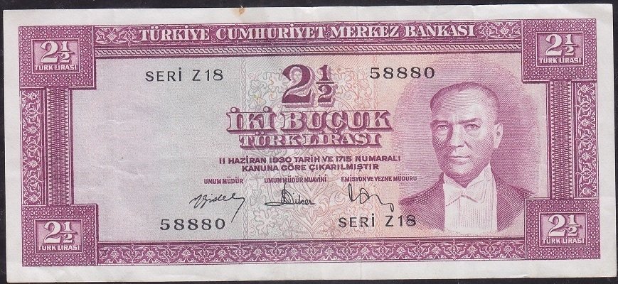 5.Emisyon 3.Tertip 2.5 Lira Z18 58880 Çok Temiz +