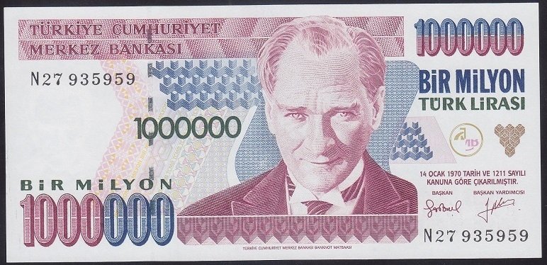 7.EMİSYON 2.TERTİP 1 000 000 LİRA N27 935959 ÇİL