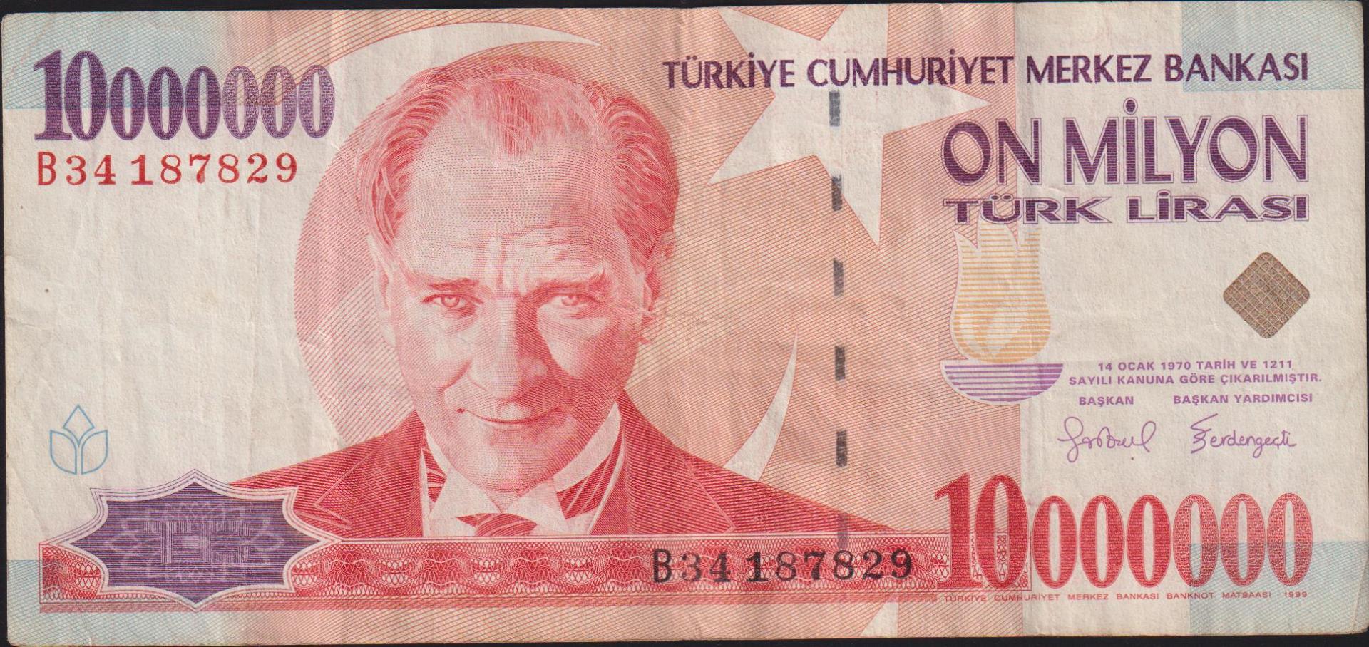 7.Emisyon 10 000 000 Lira B34 187829 Çok Temiz