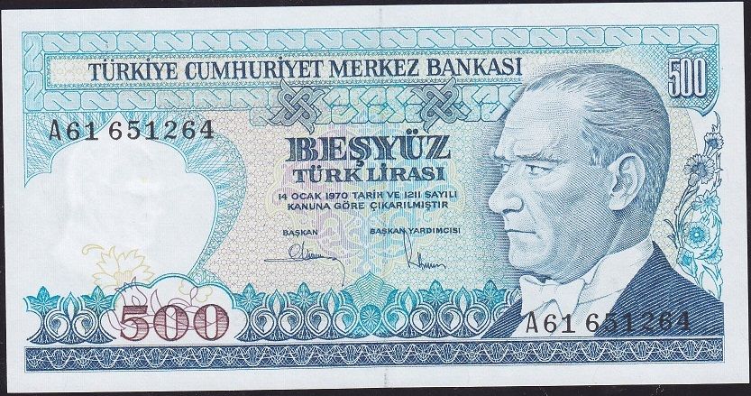 7.Emisyon 1.Tertip 500 Lira A61 651264 Çil