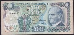 6.Emisyon 1.Tertip 500 Lira A78 008552 Çok Temiz  +