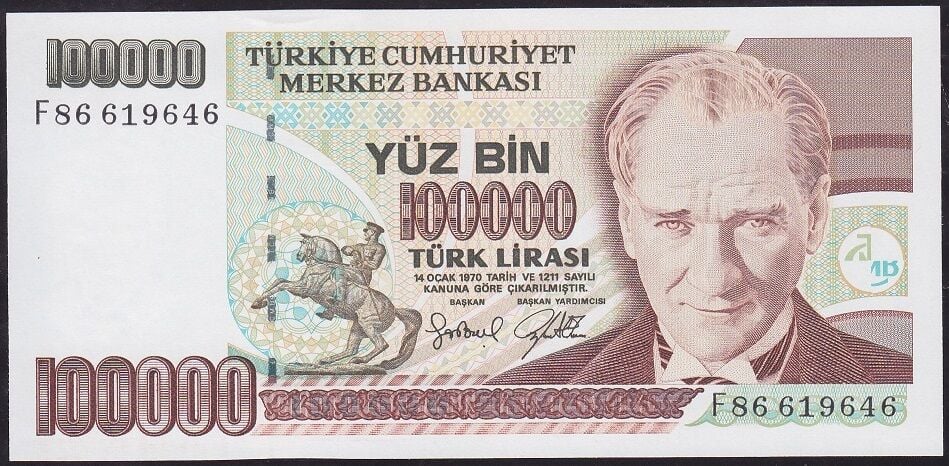 7.Emisyon 3.Tertip 100000 Lira F86 619646 Çil