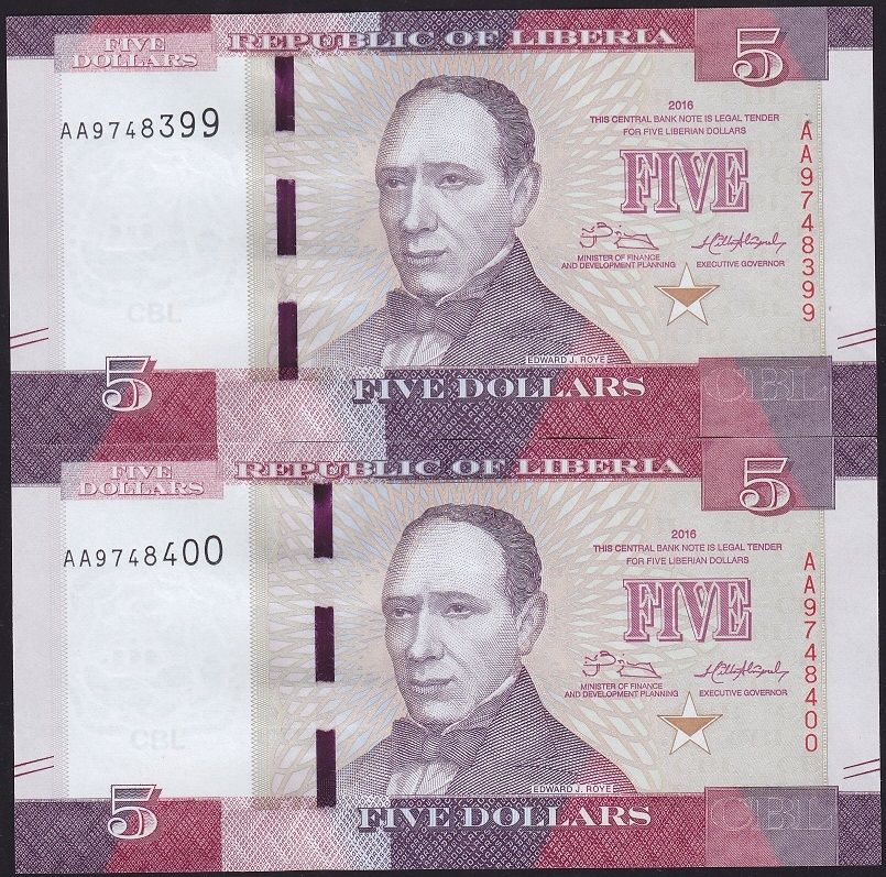 Liberya 5 Dolar 2016 2 Adet Seri Takipli 399 - 400 Çil
