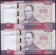 Liberya 5 Dolar 2016 2 Adet Seri Takipli 399 - 400 Çil