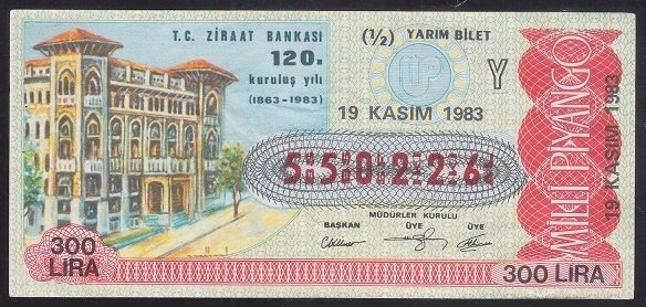 1983 19 KASIM YARIM BİLET  Y SERİSİ