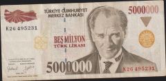 7.Emisyon 5 000 000 Lira K26 495231 Çok Temiz