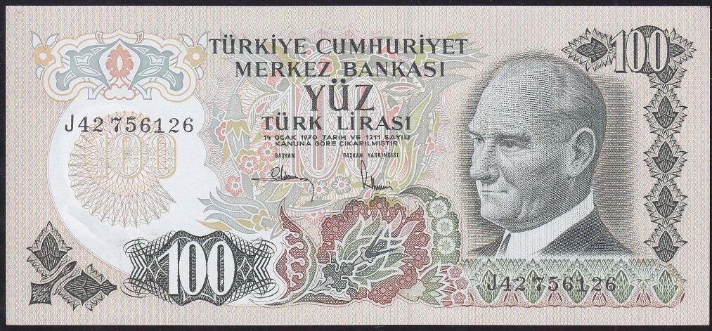 6.Emisyon 3.Tertip 100 Lira J42 756126 Çil