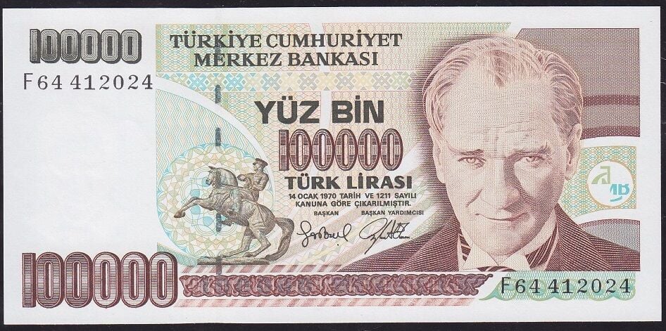 7.Emisyon 3.Tertip 100000 Lira F64 412024 Çilaltı Çil