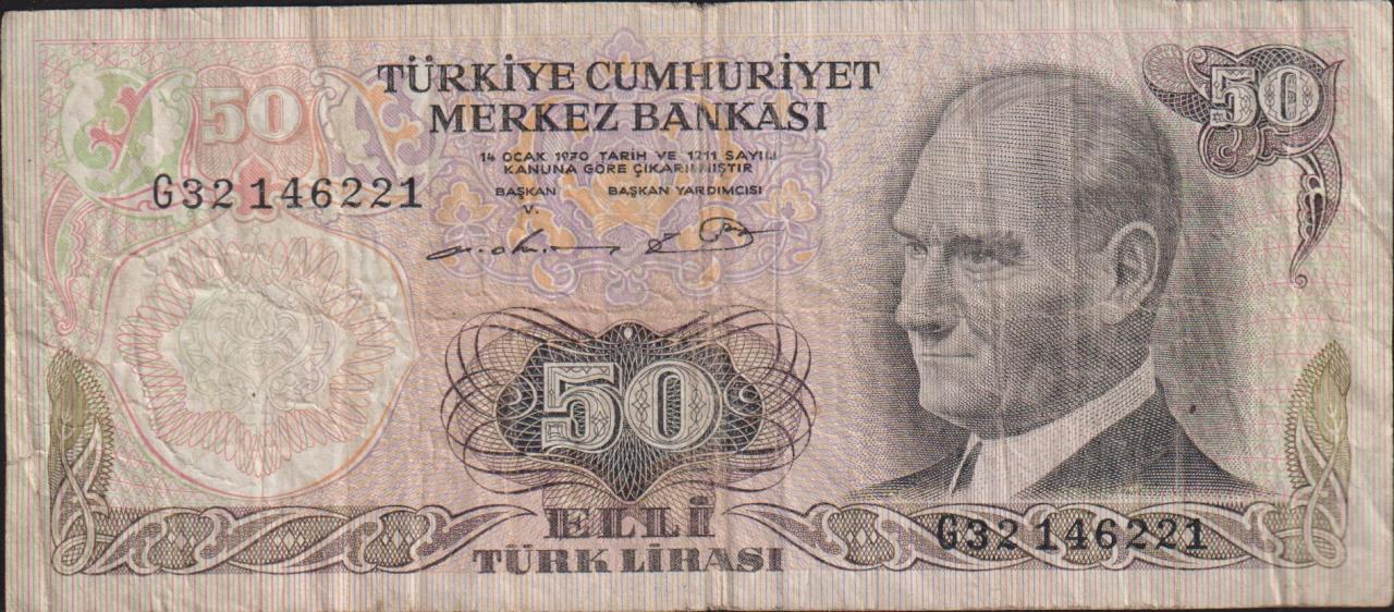 6.Emisyon 1.Tertip 50 Lira G32 146221 Temiz