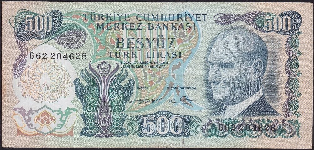 6.Emisyon 2.Tertip 500 Lira G62 204628 Çok Temiz