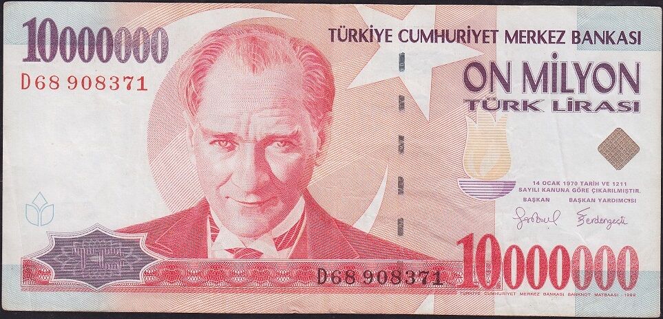 7.Emisyon 10 000 000 Lira D68 908371 Çok Temiz