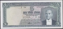 5.Emisyon 4.Tertip 5 Lira J24 172336 Çok Çok Temiz +