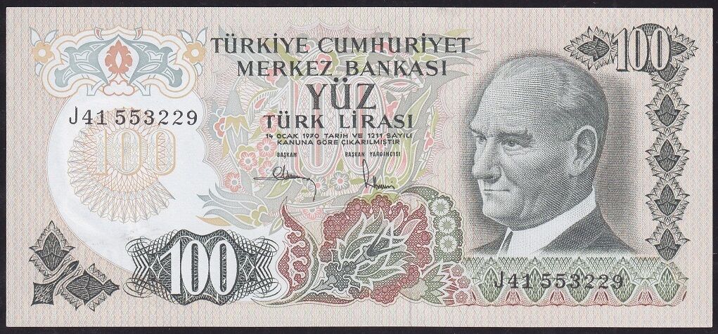 6.Emisyon 3.Tertip 100 Lira J41 553229 Çilaltı Çil
