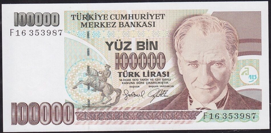 7.Emisyon 3.Tertip 100000 Lira F16 353987 Çilaltı Çil