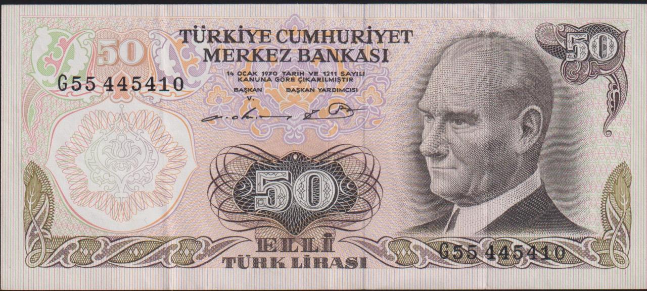 6.Emisyon 1.Tertip 50 Lira G55 445410 Çok Çok Temiz+