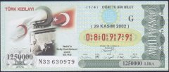 2002 29 KASIM ÇEYREK BİLET - G SERİSİ