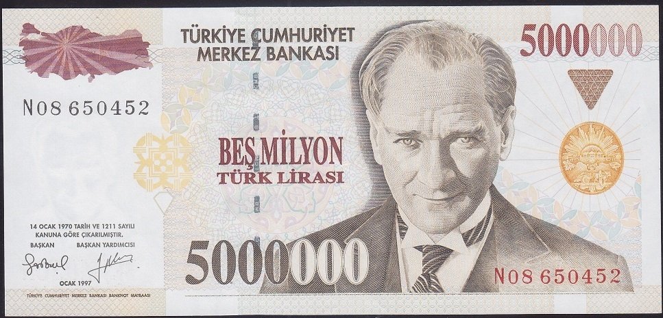 7.Emisyon 5 000 000 LİRA N08 650452 Çilaltı
