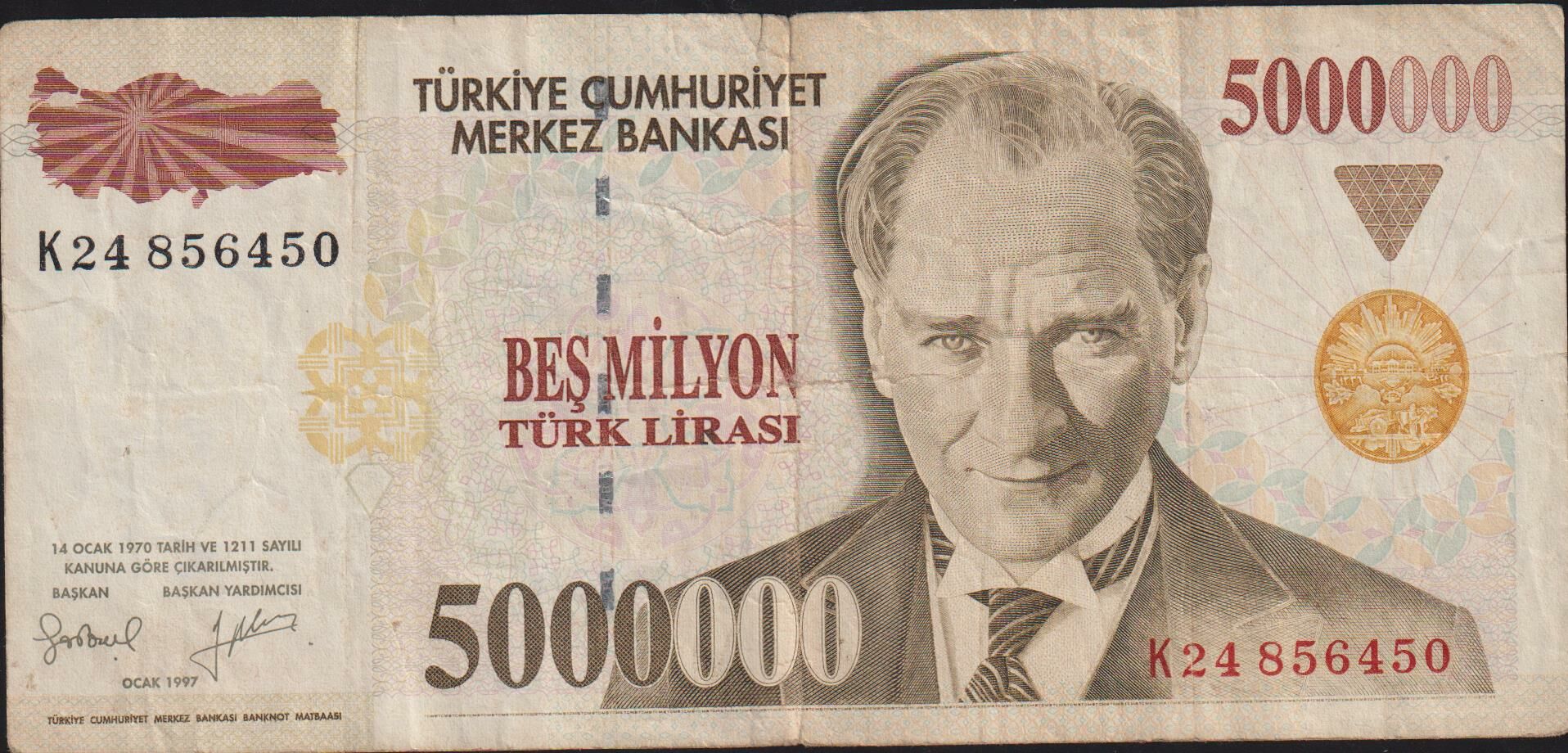 7.Emisyon 5 000 000 Lira K24 856450 Temiz
