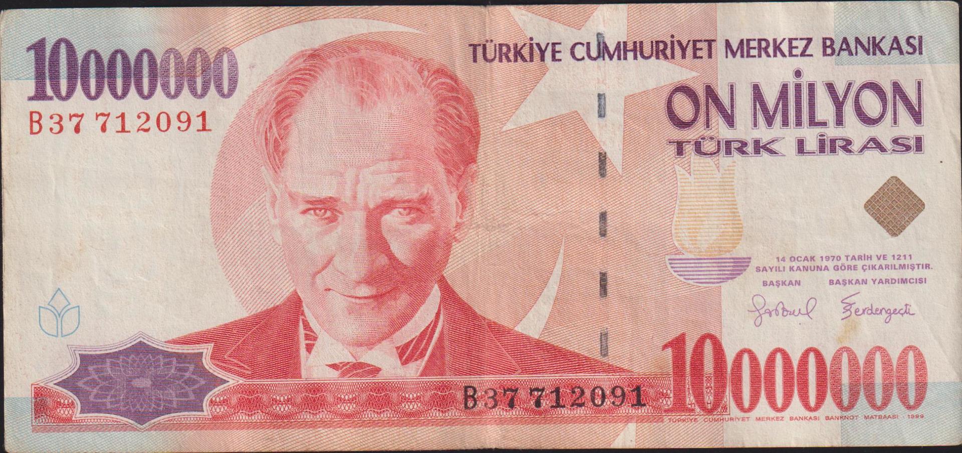 7.Emisyon 10 000 000 Lira B37 712091 Çok Temiz