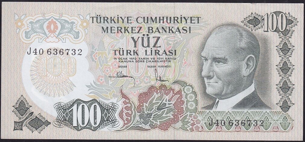 6.Emisyon 3.Tertip 100 Lira J40 636732 Çilaltı