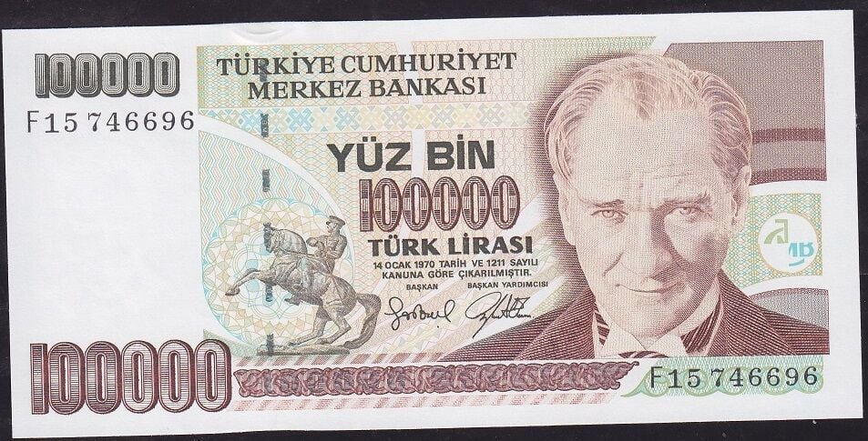 7.Emisyon 3.Tertip 100000 Lira F15 746696 Çil