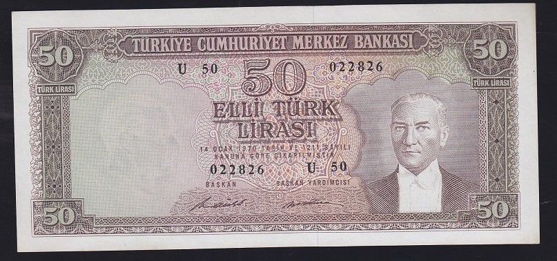 5.EMİSYON 7.TERTİP 50 LİRA U50 022826 ÇİLALTI ÇİL eski para alan yerler
