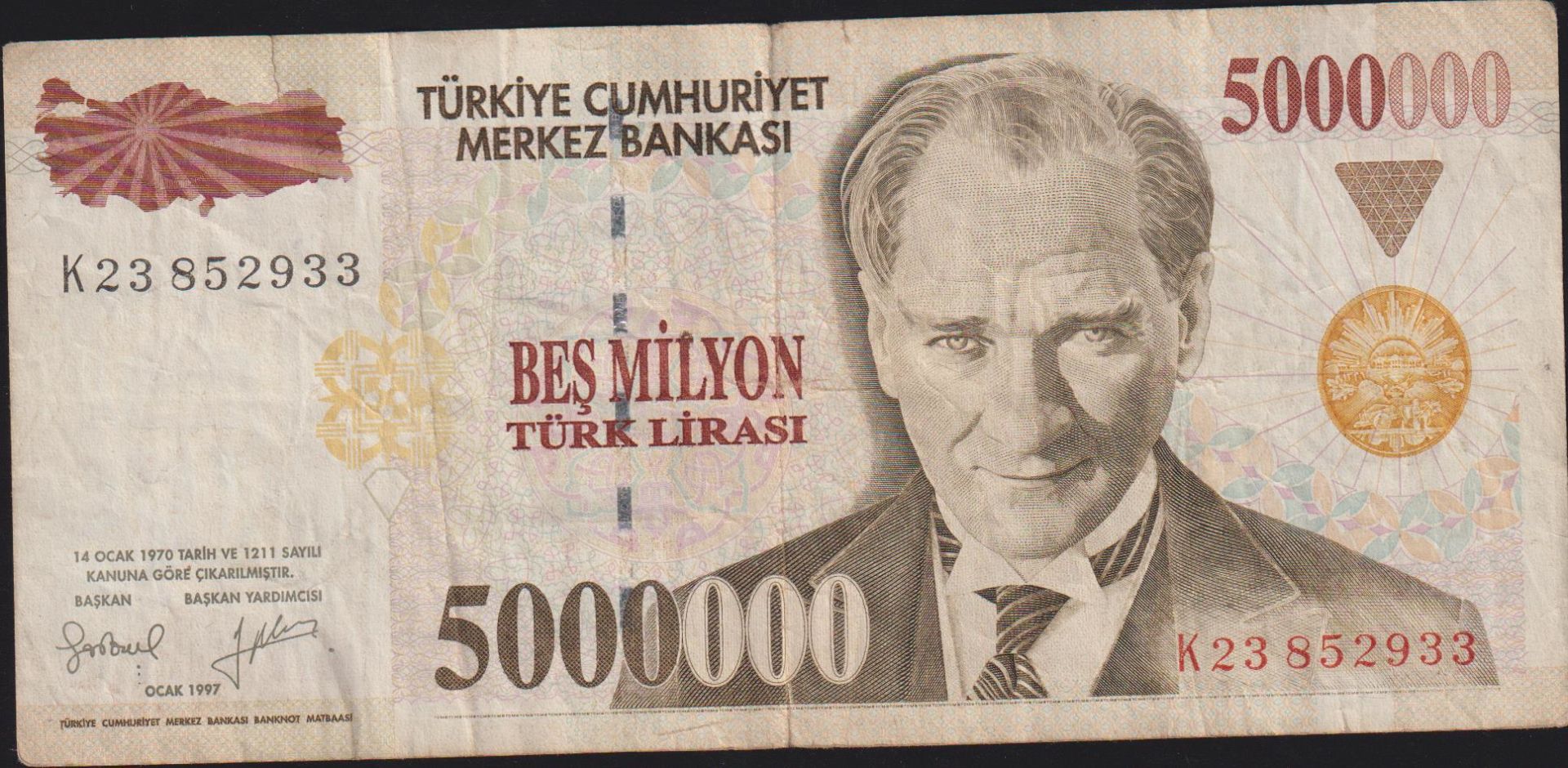 7.Emisyon 5 000 000 Lira K23 852933 Temiz