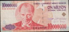 7.Emisyon 10 000 000 Lira B38 436783 Çok Temiz