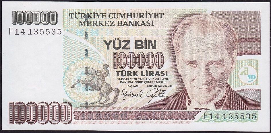 7.Emisyon 3.Tertip 100000 Lira F14 135535 Çilaltı Çil