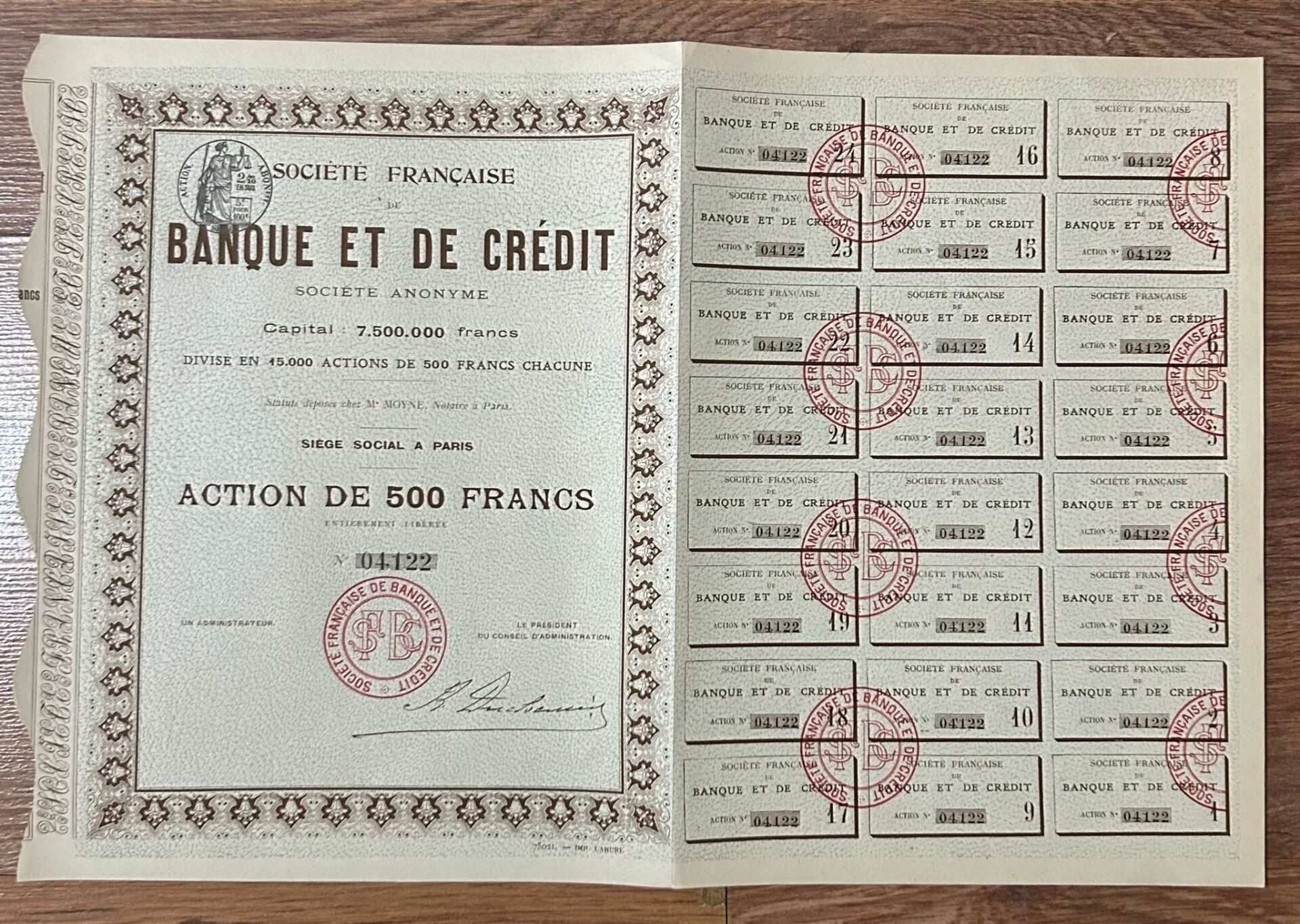 Hisse Senedi - BANQUE er de CREDİT ( 38 X 26 cm )