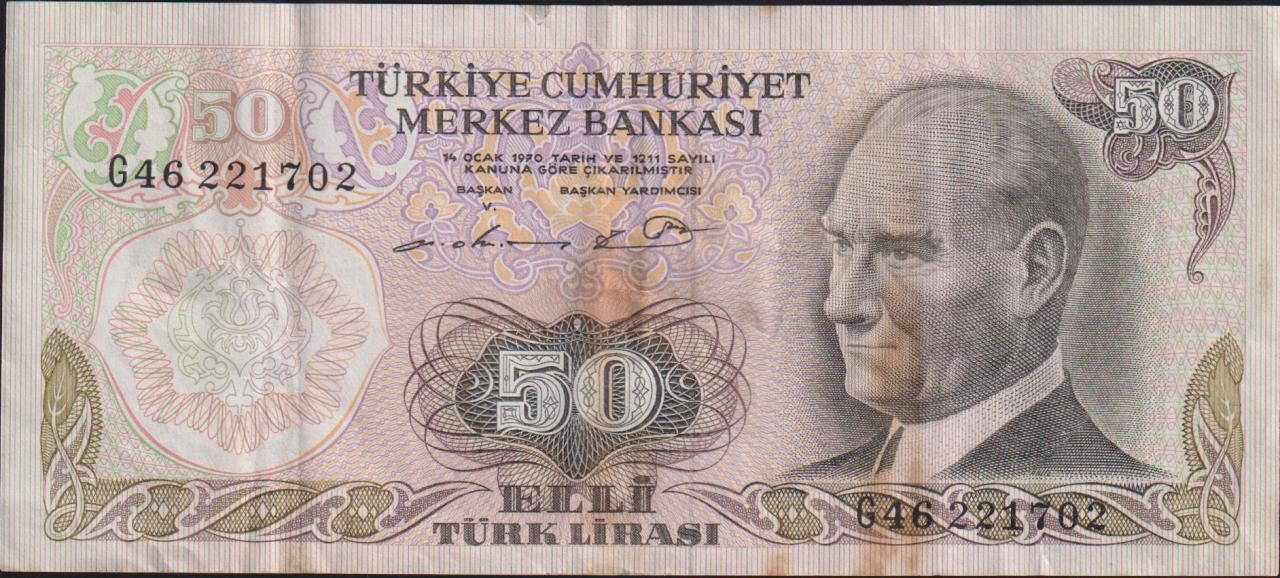 6.Emisyon 1.Tertip 50 Lira G46 221702 Çok Temiz
