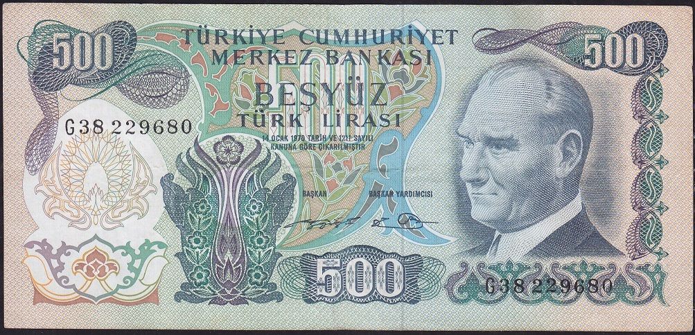 6.Emisyon 2.Tertip 500 Lira G38 229680 Çok Temiz