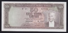 5.EMİSYON 7.TERTİP 50 LİRA U61 069538 ÇÇT ÇİLALTI (KISMİ DÜZELTME VAR)