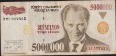7.Emisyon 5 000 000 Lira K22 577825 Çok Temiz
