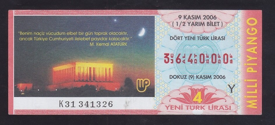 2006 9 KASIM YARIM BİLET - 364000