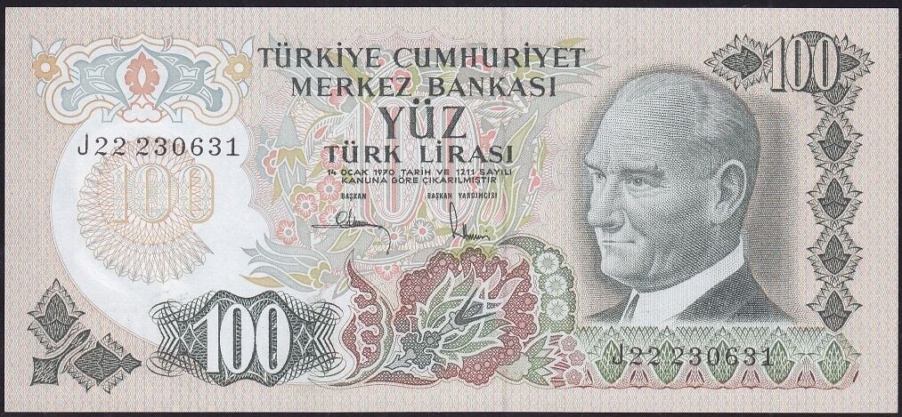 6.Emisyon 3.Tertip 100 Lira J22 230631 Çil