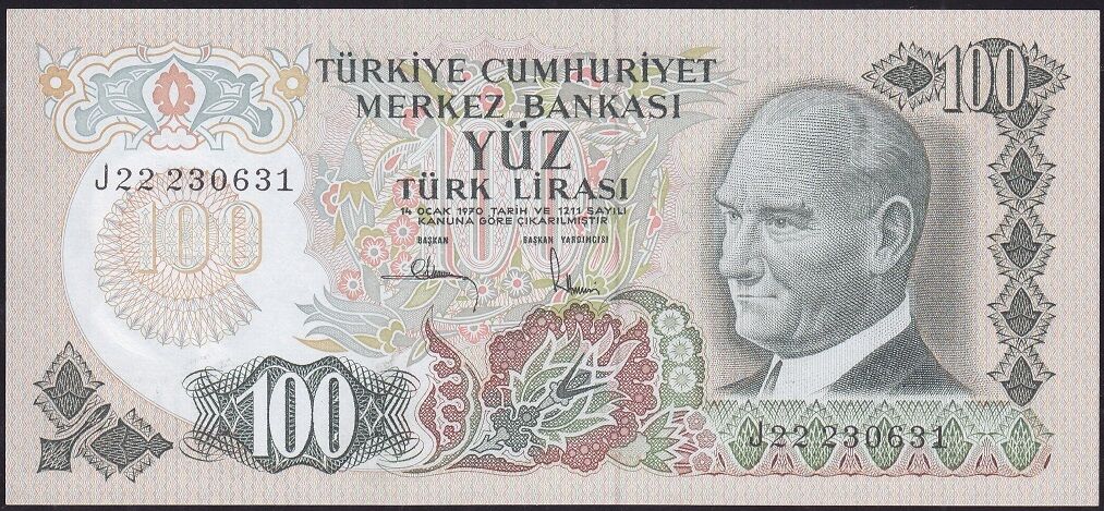 6.Emisyon 3.Tertip 100 Lira J22 230631 Çil