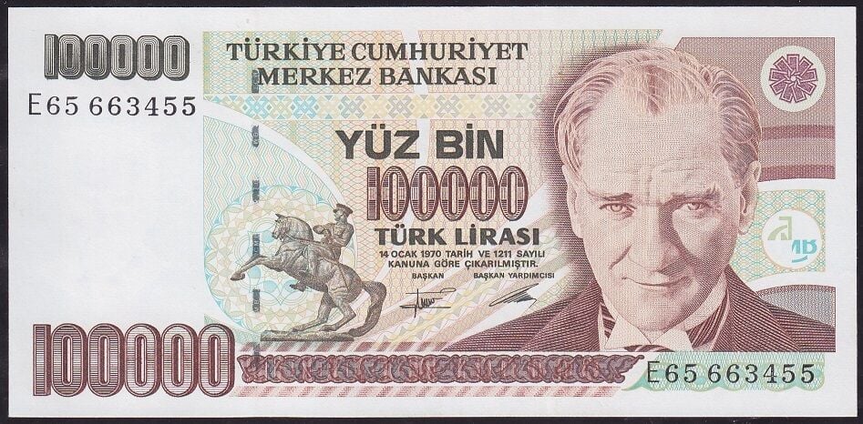 7.Emisyon 2.Tertip 100000 Lira E65 663455 Çilaltı