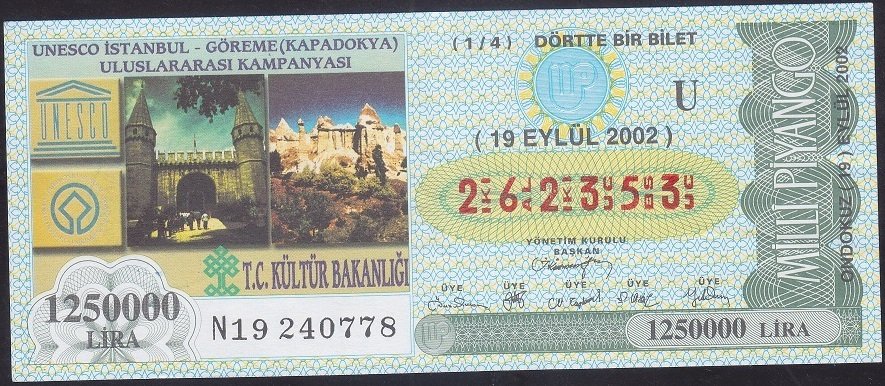 2002 19 EYLÜL ÇEYREK BİLET - U SERİSİ